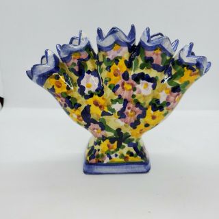 Tulip 5 Finger Fan Bud Vase Portugal Jay Willfred? Andrea Sadek? Floral Blue