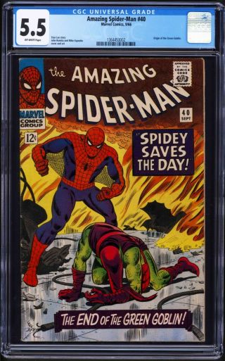 1966 Marvel Comics Spider - Man 40 Cgc 5.  5 Green Goblin Origin