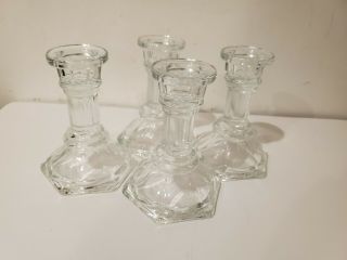 Set Of 4 Homco Home Interiors Clear Glass Taper Candle Holders 4 " 1137 - Bd
