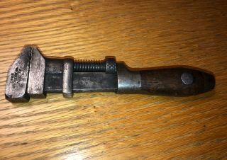 Vintage Wood Handle 6 1/2 " - 1 " Jaw Monkey Wrench Coes Wrench Co.  Worcester Mass