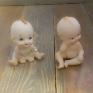 Vintage Pair Set Of 2 Lefton Kewpie Doll Bisque Porcelain Baby Figurines