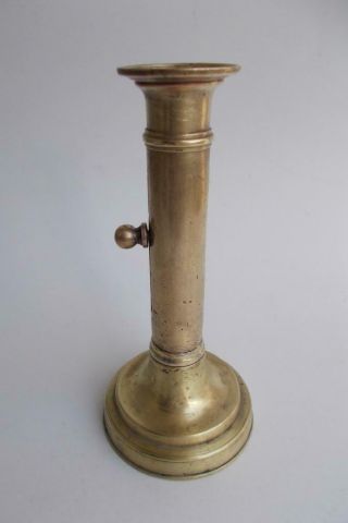 Antique Heavy Solid Brass Push Up Candle Stick Holder 7 1/4 " Tall Round Base