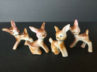 Vtg Set Of 4 Ceramic Deer Reindeer Fawn Figurines Christmas Japan
