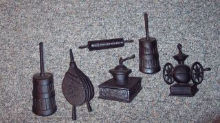 Vintage Black Wrought Iron Metal Wall Plaques Antique Kitchen Coffee Grinder
