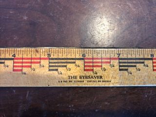 Eyesaver 12 " Wooden Ruler,  Sfr & B Co.  Made In Usa 2 Sided W/protractor On Back