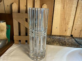 Vintage Art Deco Heavy Lead Crystal Glass 11 3/4 " Tall Tubular Flower Vase