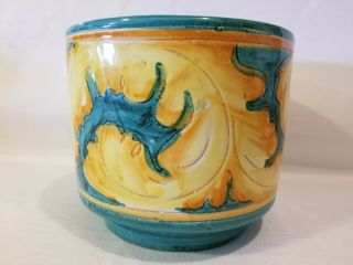 Vintage Hand Painted Signed Blue And Yellow Ceramic Planter - Gorgeous
