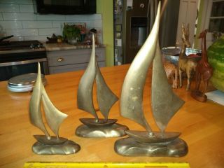 Vintage Brass Sailboats Set Of Three