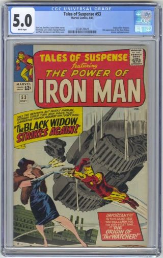 Cgc 5.  0 Tales Of Suspense 53 Iron Man 2nd App Of Black Widow White Pages Marvel