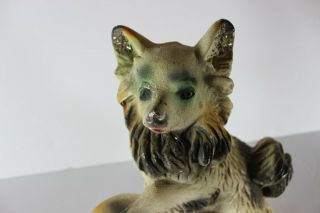 Vintage Chalkware Carnival Dog Pomeranian? Playing With Ball Glitter