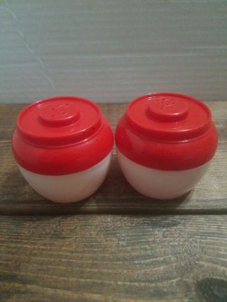Vintage Admiration Co.  Red And White Plastic Salt And Pepper Shakers Mcm