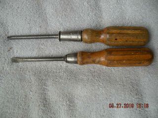 4 - Vintage Screwdrivers,  Wooden Handles.