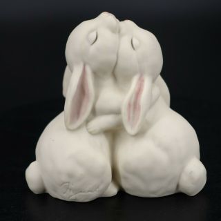 Hugging Bunny Rabbits Bisque Figurine 1990,  Love Is Wonderful