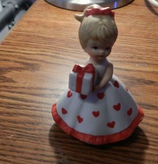 Vintage Lefton China Girl Figurine Hand Painted 02733 Red Hearts