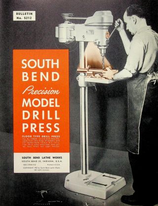 Vintage 1952 South Bend Lathe Bulletin 5212 Drill Press 14 "