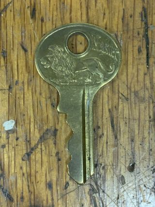 Vintage Master Lock Milwaukee Co Script Lion Logo Brass Padlock Key 2949
