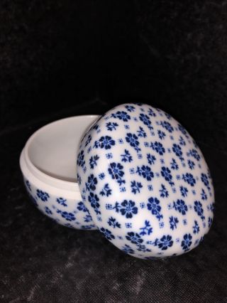 Vintage Japan Asahi Sato Gordon Blue White Porcelain Trinket Jewelry Vanity Box 2