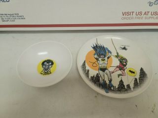 Vintage 1966 Batman And Robin 7inch Plastic Dinner Plate And Joker Bowl