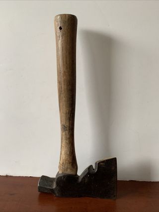 Vintage Forged Steel Hatchet Axe With Handle Nail Puller Octagon Hammer Head