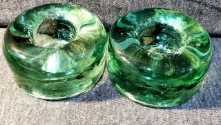 Emerald Green Heavy Glass Candle Holder Set Of 2