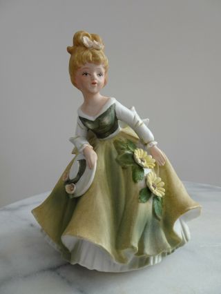 Vintage Porcelain Victorian Girl Lady In Green Dress & Hat Figurine 6.  5