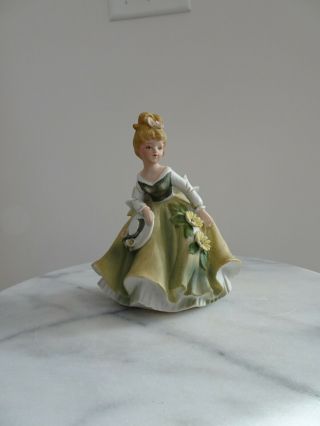 Vintage Porcelain Victorian Girl Lady in Green Dress & Hat Figurine 6.  5 3