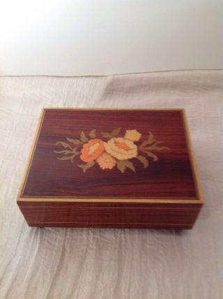 Italian Hand - Crafted Inlaid Wood Jewelry Music Box,  Reuge Vintage