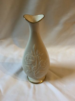 Lenox Bud Vase Rose Blossom Ivory Porcelain With Gold Trim 2