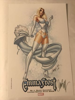 J Scott Campbell Emma Frost Signed 11x17 2009 Art Print White Queen X - Men Sexy