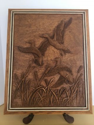 Kim Murray Ducks In Bas - Relief Wood Carving Ducks - Bird Hunting