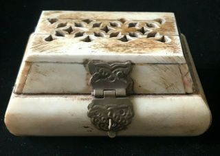 Vintage Antler And Brass Hand Carved Box Made In Zanzibar
