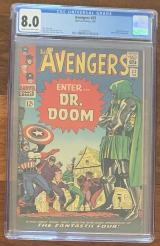 Avengers 25 Cgc 8.  0 1966 Stan Lee Jack Kirby Doctor Doom Fantastic Four Appear