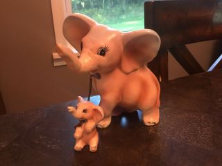 Vintage Pink Elephant Figure Mama With Baby On Chain 1950’s Japan Lipper Mann