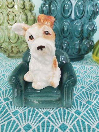 Vintage Dog Sitting In A Green Chair Salt And Pepper Shakers - Japan