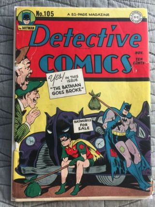 Rare 1945 Golden Age Detective Comics 105 Classic Batmobile Cover Complete