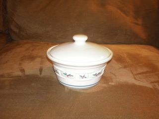 Longaberger Traditional Holly Small Covered Dish - Made In Usa