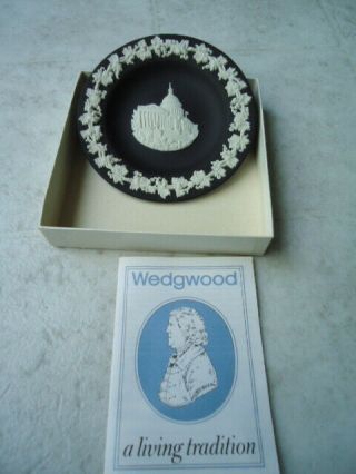 Wedgwood Jasperware White On Black Capitol Motif Round Tray 4.  25”