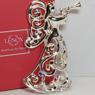 Lenox Sparkle And Scroll Multi Crystal Silverplate Christmas Angel Ornament
