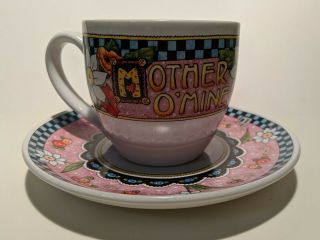 Mary Engelbreit MOTHER O ' MINE 7oz Cup & Saucer Set Time For Tea Floral Flowers 2