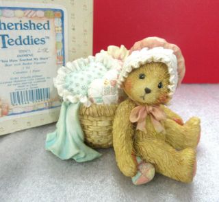 Cherished Teddies You Have Touched My Heart Bear With Basket Jasmine Figurine