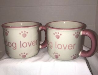 Petrageous Designs Dog Lover Coffee Cup Mug Cream And Pink Paw Prints (2 Mugs)
