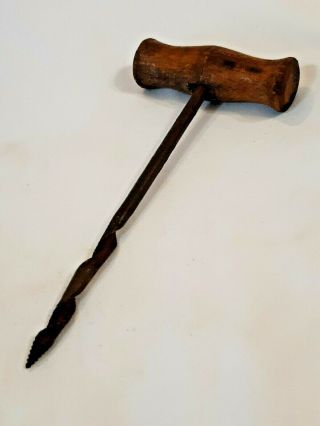 Antique Hand Tool Drill Wooden Handle