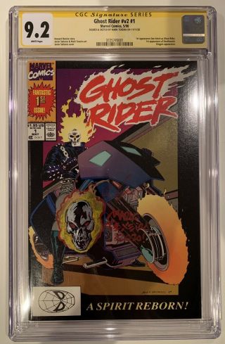 (1990) Ghost Rider Vol 2 1 Cgc Ss 9.  2 Signed W/sketch By Mark Texeira Wp