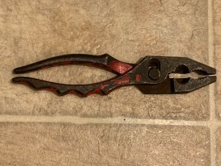 Rare Vintage 7 In Pliers With Hand Grips Finger Grips Also Cutters Old Car Tool