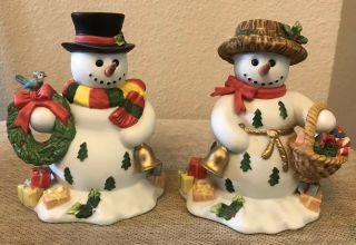 Partylite Taper Candle Holders: Mr & Mrs Snowman