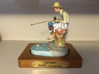 Norman Rockwell “out Fishin” Coca Cola Collectible Figurine1985 Centennial Edit.