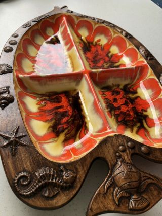 Treasure Craft 390 Ceramic Wood Carved Fish Serving Tray Platter Mid Century 3