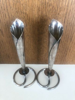 Vintage Hans Jensen Denmark Silverplate Calla Lily Candle Holders 7 "