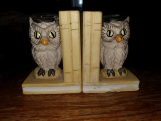 Book Ends Owls Grad Books Ceramic Hand Painted Mid Century Vintage Graduate