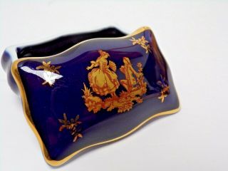 Vintage Limoges France Cobalt Blue Gold Couple Proposal Trinket Box Dish